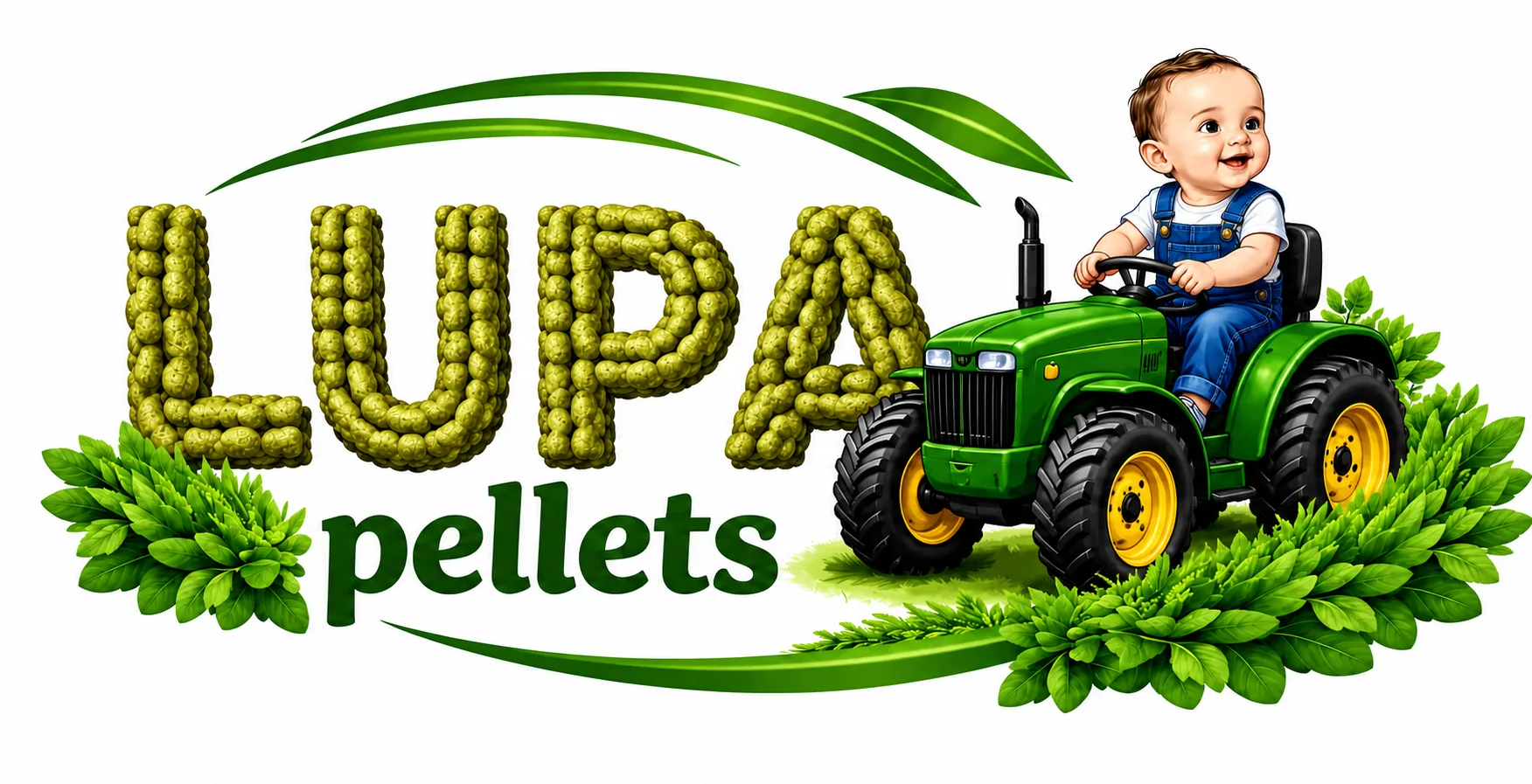 LUPA Pellets, bebé en tractor verde